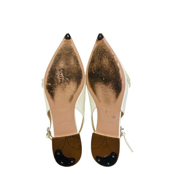 PRADA White Saffiano Leather Bow Accent Slingback Point Ballet Flats EU 36 US 6 - Picture 6 of 8